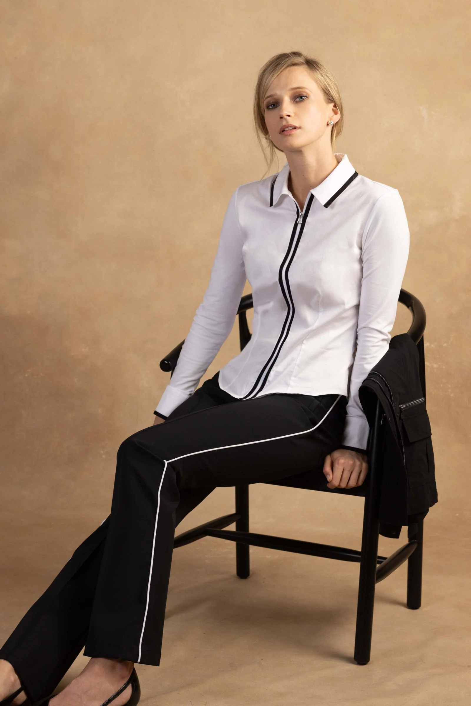 Bruna Collared Zip Top with Poplin Front - Image 10