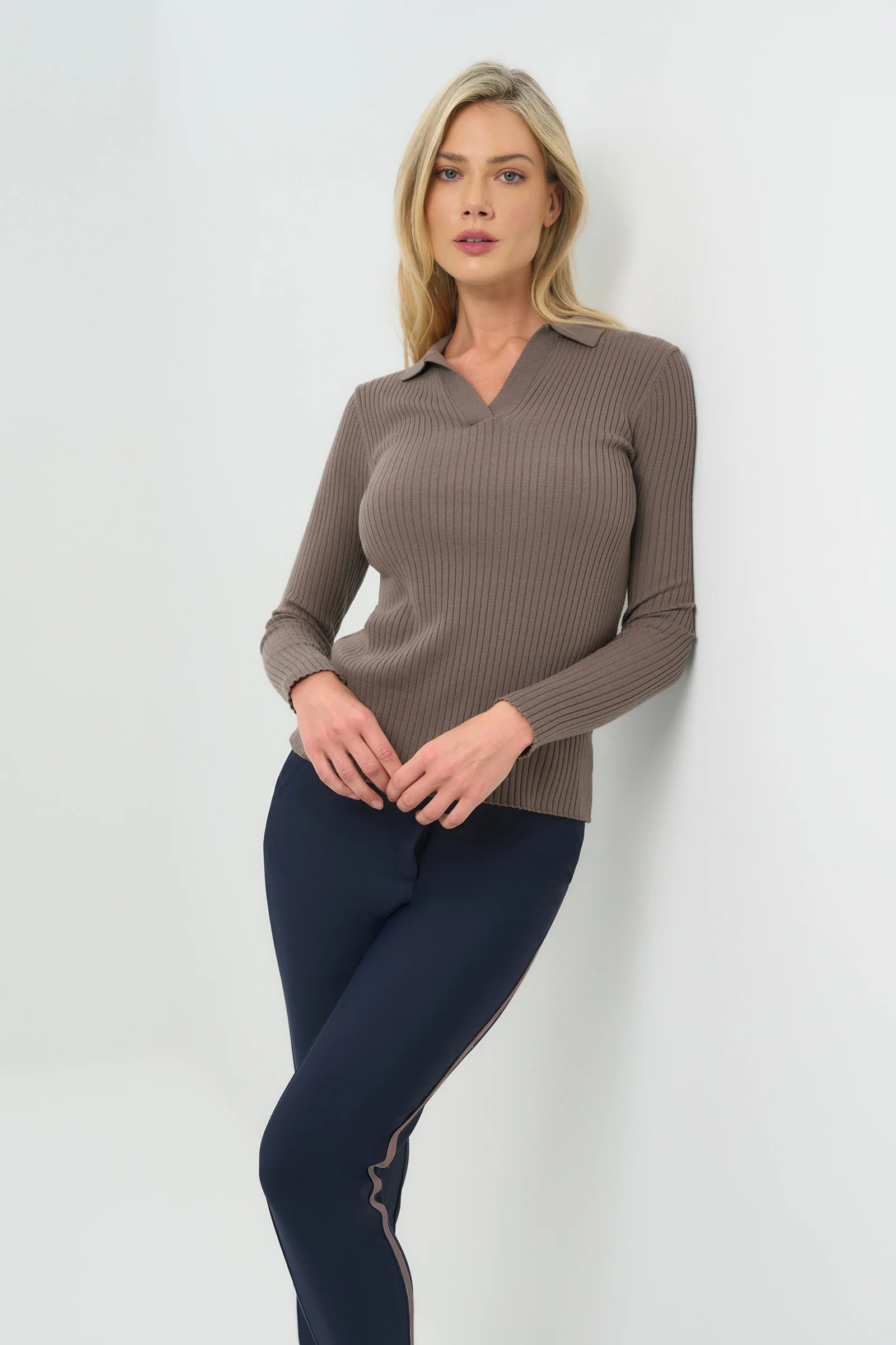 Georgie Rib Sweater Knit Collared Top - Image 8
